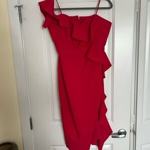 Aidan Mattox One Shoulder Red Dress